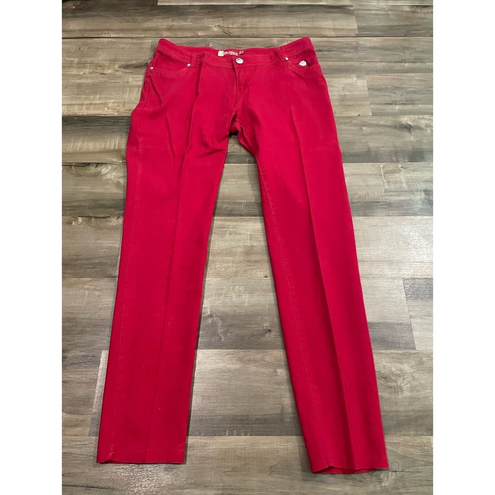Apple Botttoms Women's Sz 13/14 Red Lightweight Zip Low Vintage Nostalgic Y2K